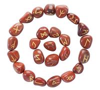 Crocon Red Jasper Gemstone Rune Stone with Elder Futhark Alphabet Engraved Symbol 25 pcs Set for Feng Shui Chakra Balancing Reiki Crystal Healing Spiritual Metaphysical Size: 15-20 mm