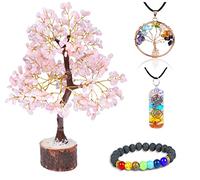 Crocon® Rose Quartz Crystal Tree Gift Set With 2 Chakra Pendants & Chakra Bracelet, Crystal Tree Of Life, Birthday Gifts For Women, Mum Gifts, Gift For Her, Home Room Decor, Good Luck Grandma Present