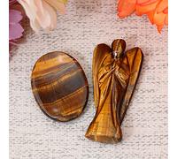 Crocon Tiger Eye Gemstone Peace Pocket Angel with Palm Worry Thumb Stone Guardian Carved Mini Healing Statue Energy Generator Prayer Gift Good Luck Decor