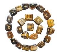 Crocon Tiger Eye Gemstone runes Elder Futhark Alphabet Engraved Symbol Rune Healing Balancing meditation Stones 25 pcs Set crystal rune Home Office Decor. Size: 15-20 mm