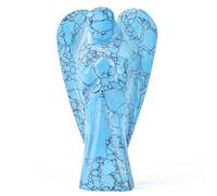 Crocon Turquoise Healing Crystal Gemstone Pocket Angel Feng Shui Figurine Good Luck Statue Worry Stone Hand Carved Peace Reiki Guardian Spiritual Ornaments Prayer Gift 2-2.5 Inch