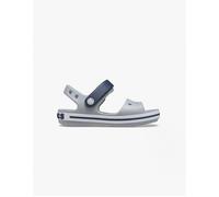 Crocs Crocband Sandals, Unisex-Kids Sandals, Lightweight and with Secure Fit, in Light Grey/Navy Strap and Stripe Detail, Size J3 UK