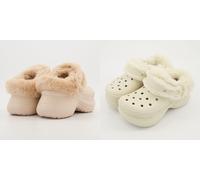 Crocs Bae Lined Platform Clogs Cream/Pink Fleece Fur Unisex UK 9