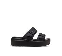 Crocs Brooklyn Buckle Low Wedge- Black, Black, Size 3, Women Black