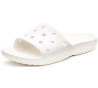 crocs classic Slide Sandals for Men, and Women - Slip-On Style with Jibbitz charms, croslite Foam Footbed, and Open Toe White Mens 12, Womens 14 Mediu