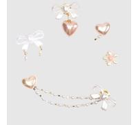 Crocs Jibbitz Bow And Heart Charm 5 Pack in White & Gold One Size