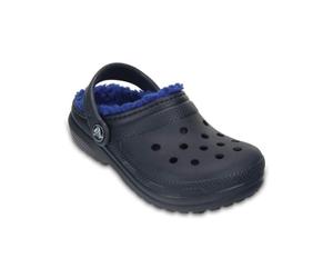 Crocs Kids Classic Fuzz Lined Clog (Navy / Cerulean Blue) Kids