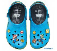 Crocs Super Mario Classic Clog Blue 6 Jibbitz Charms Limited Sandals Size 22.0