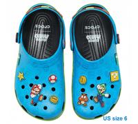 Crocs Super Mario Classic Clog Blue 6 Jibbitz Charms Limited Sandals Size 24.0