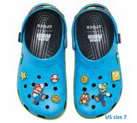 Crocs Super Mario Classic Clog Blue 6 Jibbitz Charms Limited Sandals Size 25.0