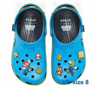 Crocs Super Mario Classic Clog Blue 6 Jibbitz Charms Limited Sandals Size 26.0