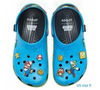 Crocs Super Mario Classic Clog Blue 6 Jibbitz Charms Limited Sandals Size 27.0