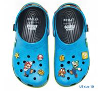 Crocs Super Mario Classic Clog Blue 6 Jibbitz Charms Limited Sandals Size 28.0