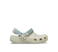 Crocs Toddler Classic Denim Flower Adjustable Backstrap Clog, White, Size 13 Younger White