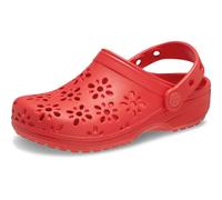 Crocs Unisex-Child Classic Clogs with Floral Cut Out Design, Kids and Toddler Shoes, Cherry Red, 3 UK
