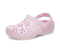 Crocs Unisex-Child Classic Clogs with Floral Cut Out Design, Kids and Toddler Shoes, Pink Milk, 6 UK