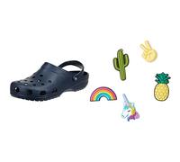 Crocs Unisex Classic Clogs, Navy, 3 UK Men/ 4 UK Women + Jibbitz Shoe Charm 5-Pack | Personalize with Jibbitz for Crocs Fun Trend One-Size