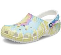 Crocs Unisex Classic Tie-dye Clogs, White Multi, 8 UK Men/ 9 UK Women