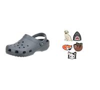 Crocs Unisex's Classic Clog, Grey (Slate Grey), 3 UK Jibbitz Shoe Charm 5-Pack | Personalize with Jibbitz Animal Lover One-Size