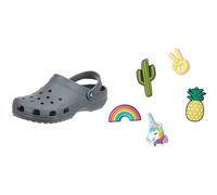 Crocs Unisex's Classic Clog, Grey (Slate Grey), 3 UK Jibbitz Shoe Charm 5-Pack | Personalize with Jibbitz Fun Trend One-Size