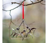 Crocus Collection 11.5cm Hanging Mistletoe Antique Brass Silver Design and Red Ribbon for Garden Decoration