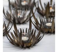 Crocus Collection 17cm Single Flower Tealight Candle Holder in Antique Brass Design for Outdoor Use