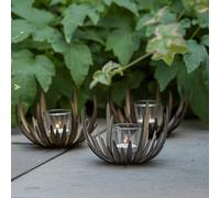 Crocus Collection 17cm Single Flower Tealight Candle Holder in Antique Pewter Design for Outdoor Use