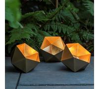 Crocus Collection 17cm Single Geo Tealight Candle Holder in Antique Brass Design for Outdoor Use