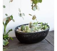 Crocus Collection 30cm Plant Pot Rough Cast Oval Aluminium Bowl Charcoal Black Planter Cacti Succulents