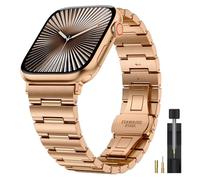 Crodi Compatible Apple Watch Band 49mm 46mm 45mm 44mm 42mm, Stainless Steel iWatch Band with Butterfly Folding Clasp for iWatch Ultra 3 2 1 Series 11 10 9 8 7 6 5 4 3 2 1 SE 1 2, Rose Gold