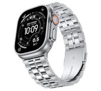 Crodi Solid Stainless Steel 5-Link Band Compatible with Apple Watch Bands for Men Ultra3/2/1, SE3/2/1, Series 11-1(42-49mm),Ultra 2 watch band, Adjustable Rugged Strap for iWatch bands men(SL)