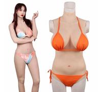 CRODRES Silicone Breastplate Crossdressing Male to Female, Realistic Fake Boobs Bodysuit Transgender Drag Queen,Ivory,Silicon E Cup(zipper)