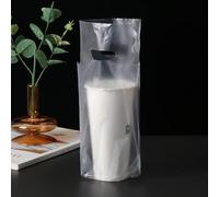 Croerw 100PCS Clear Handle Drink Drinking Poly Plastic Packaging Bags,Drink Carrier, for Delivery Take Out Cup Holder Bar Restaurant Coffee Shop Supplies Cup Carriers (6.3 "x 10.2")