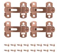 Croerw 4 in Flip Sliding Barn Door Lock, Heavy Duty Gate Latch for Privacy - Copper Finish - for Sliding Doors, Cabinets, Fences - 4 Pack