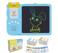 Croeve Talking Tablet LCD Drawing Tablet with Portable Language Speech Flash Cards Erasable Screen & Bilingual Learning System (Blue,510sheets words card)
