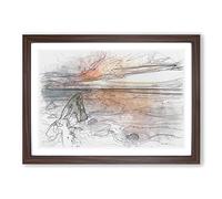 Crohy Head Sea Arch in Ireland Sketch Framed Print | A2 Walnut Framed Wall Art | Ready to Hang | Modern Nautical Picture | Living Room Bedroom Lounge Office