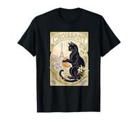 Croissant Black Cat Paris Eiffel Vintage Nouveau T-Shirt