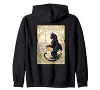 Croissant Black Cat Paris Eiffel Vintage Nouveau Zip Hoodie