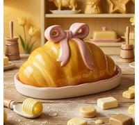 Croissant Butter Dish Large Butter Dish Real Croissant Shaped Lid Ceramic Butter Keeper with Cover Butter Container for Dining Table Butter Holder for Countertop, Kitchen Butter Storage