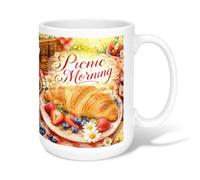 Croissant Ceramic Coffee Mug, Summer Rustic Strawberries Blueberries Summer Red Novelty Hot Chocolate Mug with Handle Ideal for Friends Family Co-Worker Lovers Eldership Senior 15 Oz