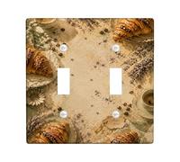 Croissant Kitchen Double Light Switch Cover Plate, Rustic Vintage Lavender Coffee None Beige Plastic Standard Size Switch Plate Decorative for Bedroom Bathroom Home Entrance Decor