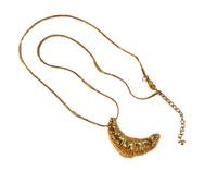Croissant Pendant Necklace for Women - Long Minimalist Gold Layering Chain, Y2K French Style Fall Winter Elegant Accessory