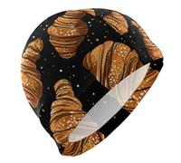 Croissant Polka Dot Swim Cap for Men Lightweight Cloth Cap for Pool Bathing Swimming Hat One Size