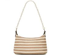 CROJUYI Straw Shoulder Bag for Women Soft Small Woven Shoulder Purse Handbag,Beach Tote Straw Bag for Summer, Y Khaki/White, S