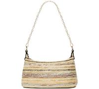 CROJUYI Straw Shoulder Bag for Women Soft Small Woven Shoulder Purse Handbag,Beach Tote Straw Bag for Summer, Z Khaki/Brown Strips, S, Women's Straw Woven Shoulder Bag Tote Handbag
