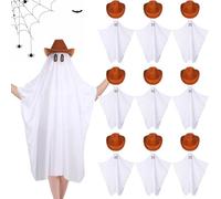 Croloose 10 Set Ghost Halloween Costume White Ghost Cloak Costume Witch Hat Spooky Poncho Hooded Cape Adult Cosplay Party, White, Black, Brown, 14.96 x 13.39 inches (LxH)