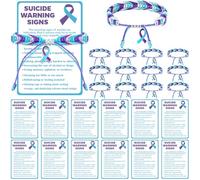 Croloose 12 Sets Suicide Prevention Awareness Bracelet with Warning Card Sets Handmade Adjustable Wrist Wrap Teal and Purple Prevention Awareness Gift Protection String for Events and Fundraising