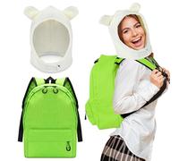 Croloose 2 Pcs Halloween White Bunny Hat and Green Backpack Character Beanie Hat Green Bag Prop for Adult Adventure Cosplay the Human Cosplay White Plush Hat for Halloween Costume Accessory