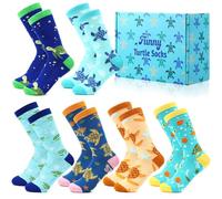 Croloose 6 Pair Christmas Socks Gift Set Women Men Novelty Pickle Duck Animal Vegetable Crew Socks Accessories for Birthday, Turtles, One size