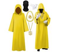 Croloose 6 Pcs Halloween Full Face Wizard Costume Hip Hop Rapper Costume Accessories Robe Mask Glove Chain Outfit for Cosplay(Yellow)